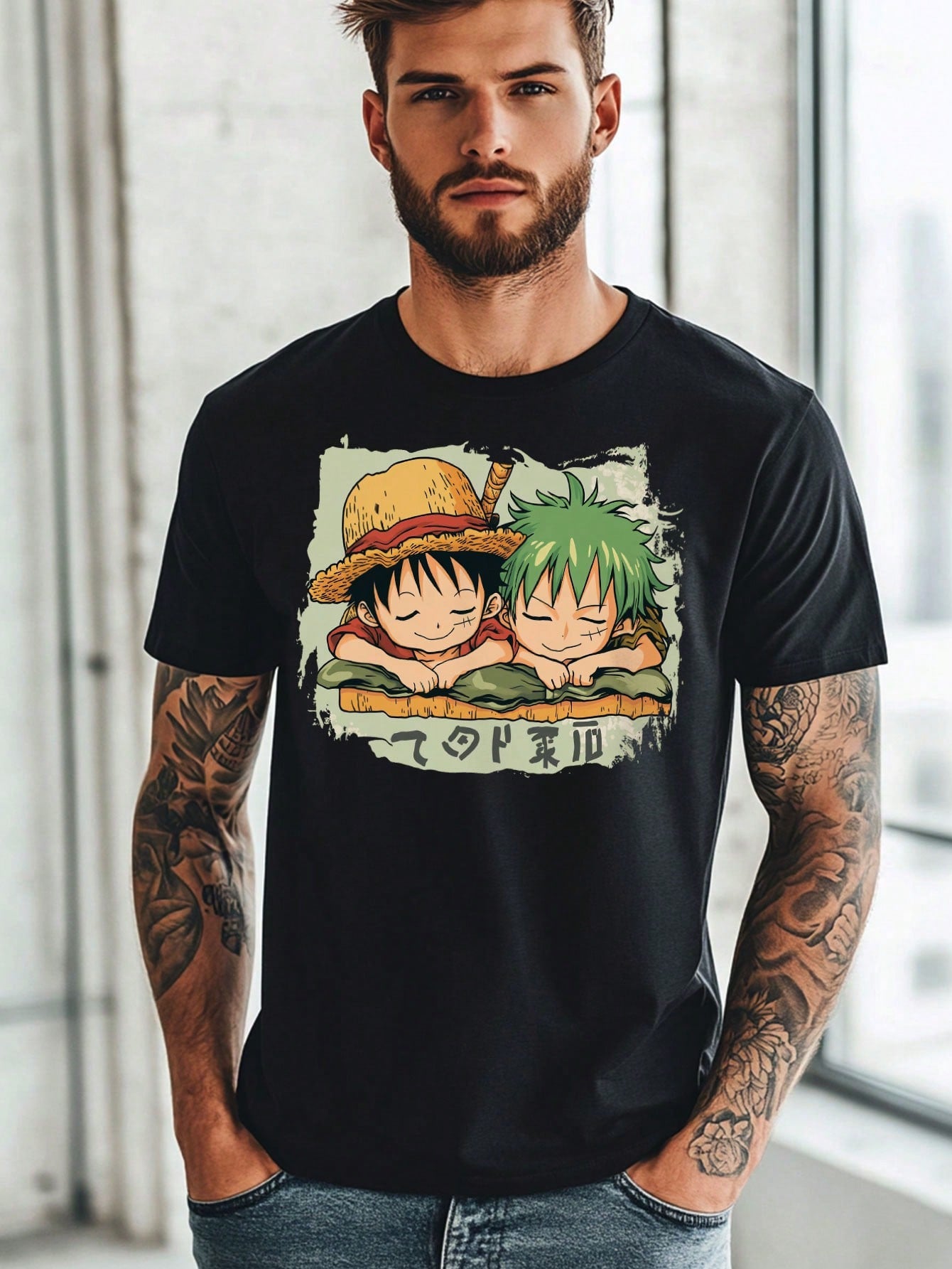 One Piece Anime Graphic T-Shirts Two Anime Characters Sleeping With Their Arms Crossed 100% Cotton 220g Summer Tops Streetwear