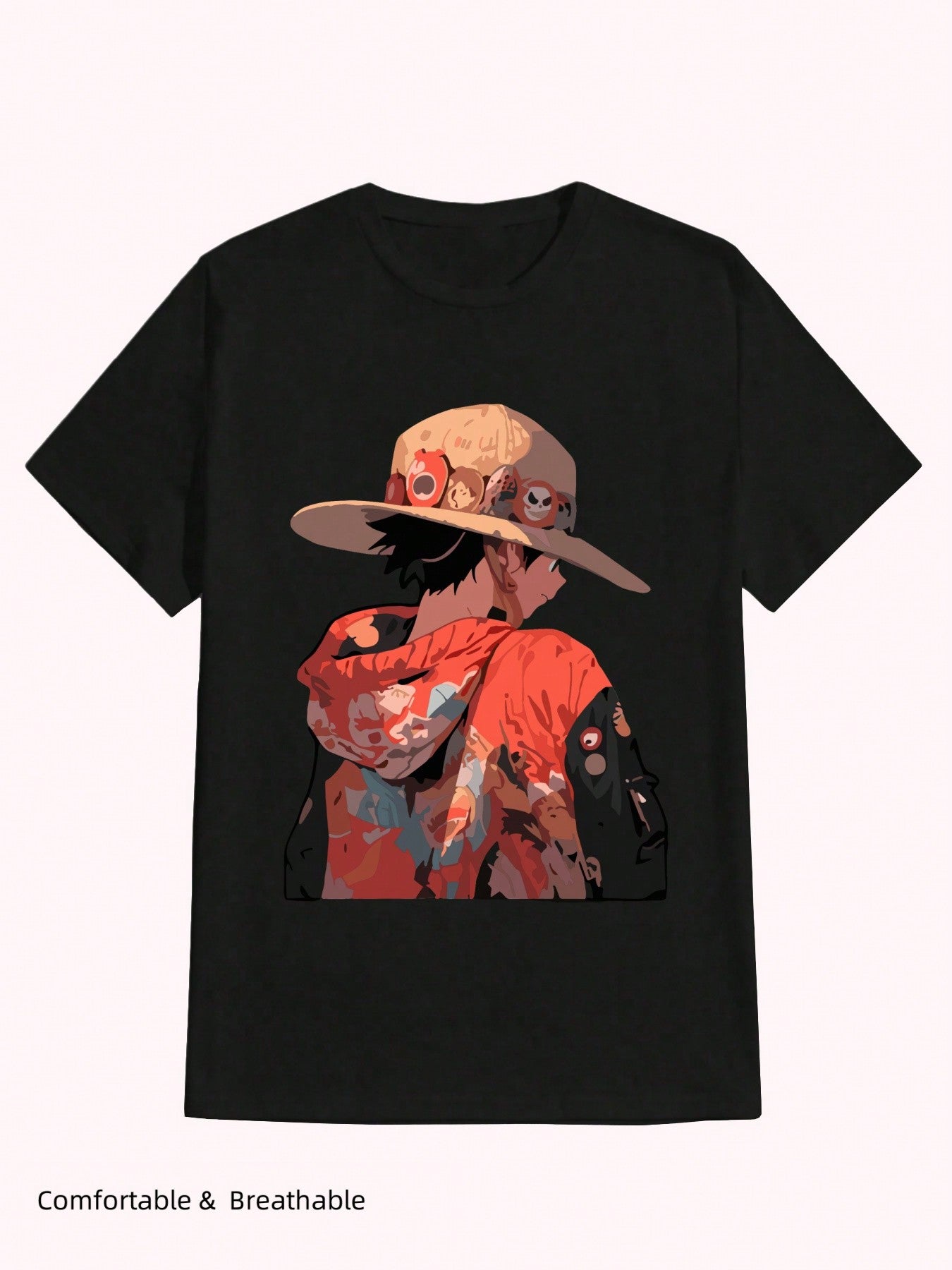 One Piece Monkey D T-Shirt Cartoon Manga Anime Harajuku Graphic Kawafor Couple ,Casual Print,Comfortable And Versatile,Letter Pattern Pure Cotton 220g Printed T-Shirt
