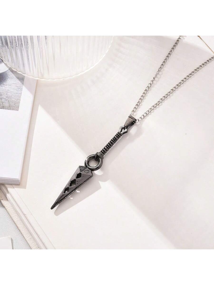 1pc Personalized Fashion Hot-Blooded Cartoon Anime Naruto Weapon Pendant Necklace, Personalized Hip-Hop Kunai, Shuriken Necklace, Suitable For Daily Wear Or As A Gift
