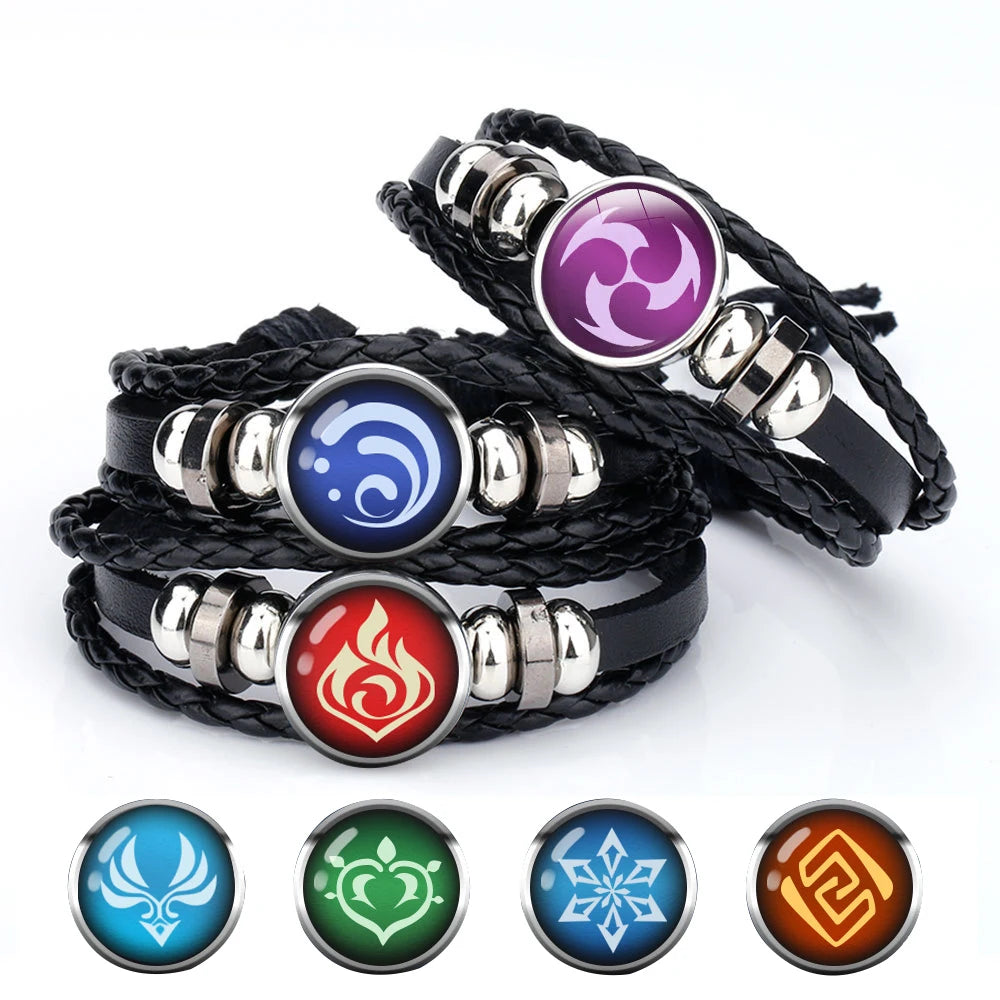 Genshin Impact Bracelet Cosplay Prop 7 Element Weapon Eye Of Original God Leather Bracelets Bangle Jewelry