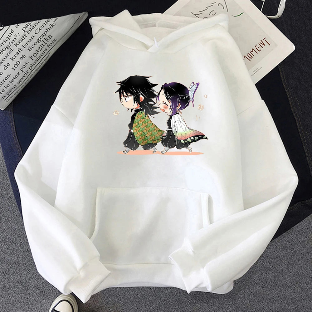 Demon Slayer Kawaii Giyu Tomioka And Shinobu Kocho Graphic Print Hoodie Kimetsu No Yaiba Japan Anime Hoodies Women Sweatshi